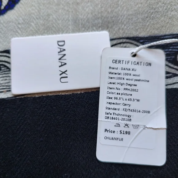 Dana Xu WOOL Oversized Scarf Blanket Pashmina Blue Cream Black Wrap Large